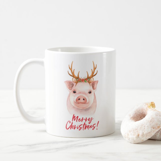 Caneca bonito do Natal do porco (Com Donut)