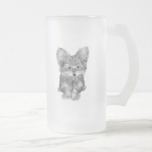 Caneca bonito do vidro de fosco do cão de Yorkie