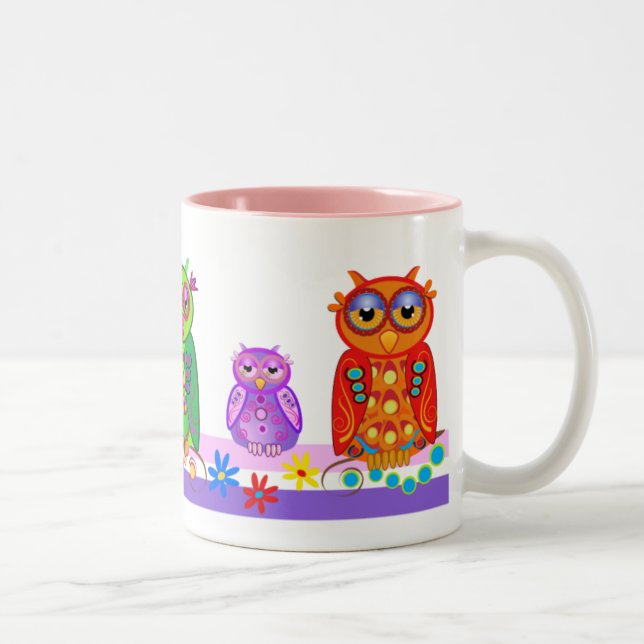 Caneca bonito dos desenhos animados com corujas (Direita)