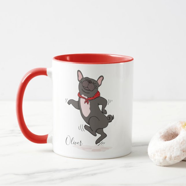 Caneca bonito e engraçada do buldogue francês (Com Donut)