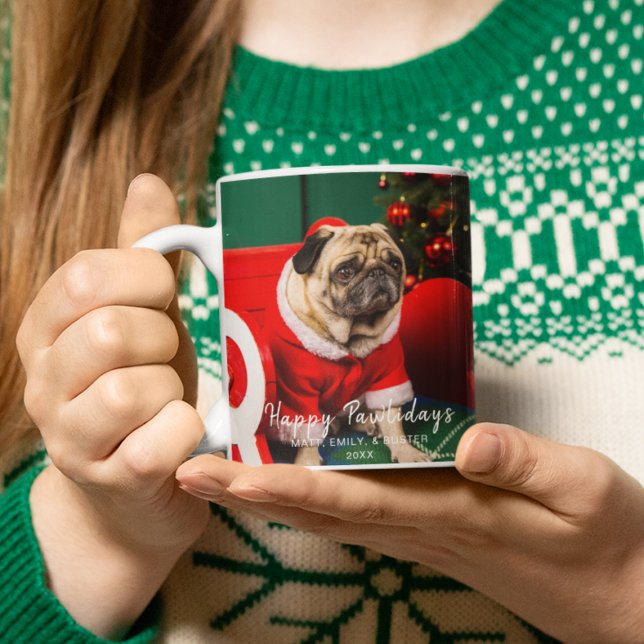 Caneca Bonito Engraçado Cachorro Cachorro Foto de Natal V (Criador carregado)