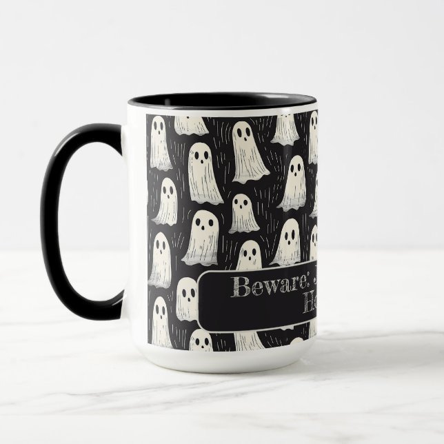 Caneca Bonito fantasma fantasma preto e branco, personali (Esquerda)