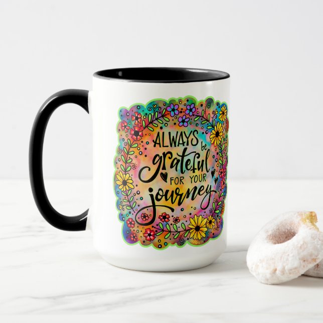 Caneca Bonito Floral Grateful para sua citação de viagem (Com Donut)