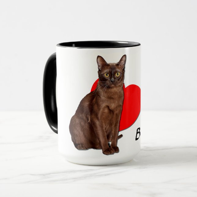 Caneca Bonito Ouro Burmese Cat Moggy Heart Love   (Frente Esquerda)