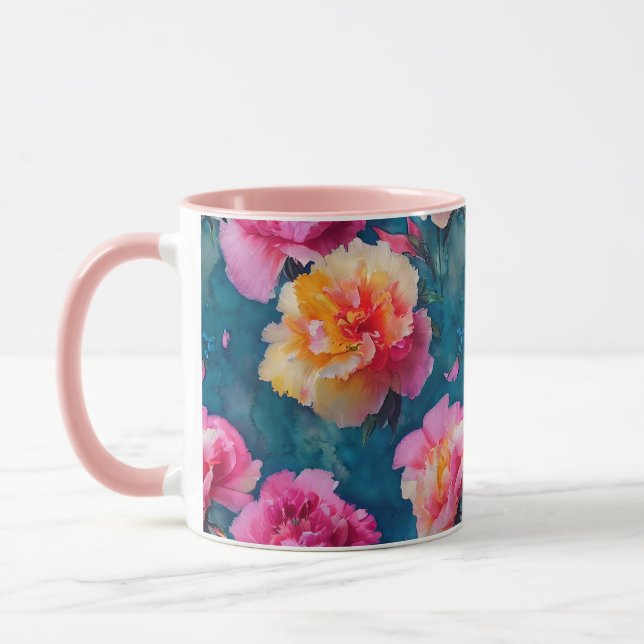 Caneca Bonito padrão de flor rosa macio (Esquerda)