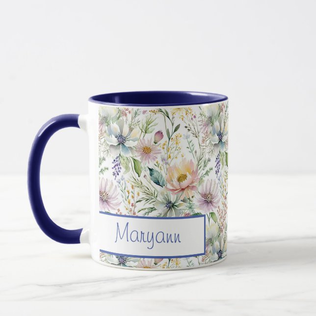 Caneca Bonito padrão floral pastel personalizado (Esquerda)