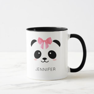 Caneca Bonito panda rosto fita rosa personalizado