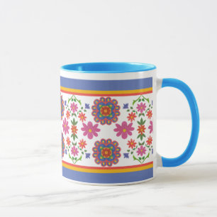Caneca Bonito Rangoli Floral Borders Padrão Étnico