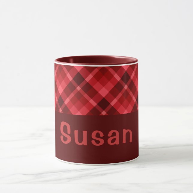 Caneca Bonito Ruby Red Xadrez Monograma 11 oz Café Mug (Centro)