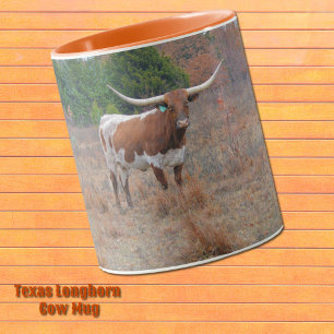 Caneca Bonito Texas Longhorn Cow Fazenda Orange Mug