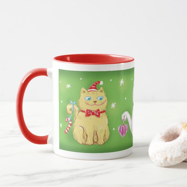 Caneca Bons desenhos animados Gatos de Natal maleáveis em (Com Donut)