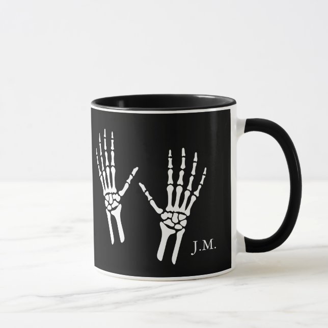 Caneca Bony Skeleton Mãos Radiologista Negro Halloween (Direita)