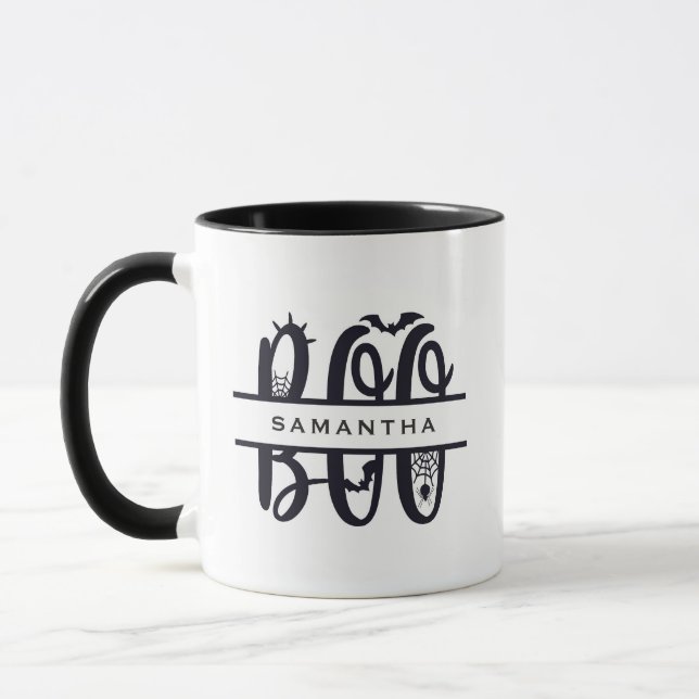 Caneca Boo Bats & Spider Web Monograma Personalizado (Esquerda)