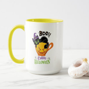 Caneca Boo Black Cat, Assustador Pumpkin Café Halloween