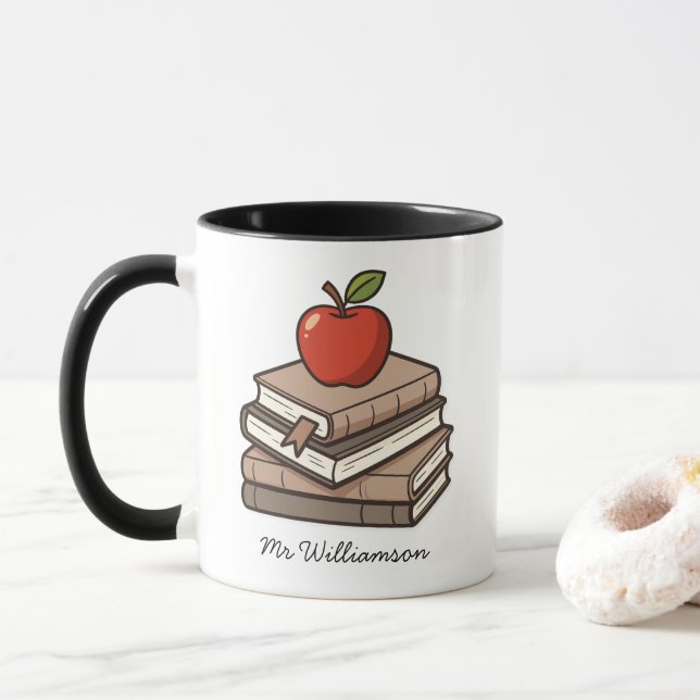 Caneca Bookstack and Apple Personalized Teacher (Com Donut)