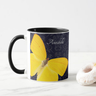 Caneca Borboleta Amarela Elegante Damasko Preto Adicionar