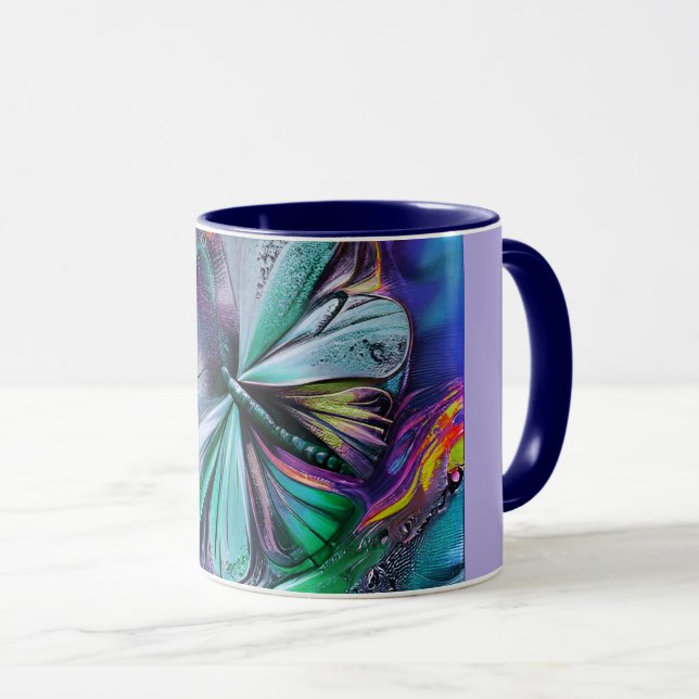 Caneca Borboleta Azul Abstrata (Frente Esquerda)