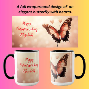 Caneca Borboleta com corações para o dia dos namorados