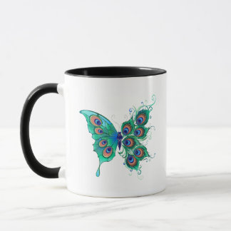 Caneca Borboleta com Penas de Pavão Verde