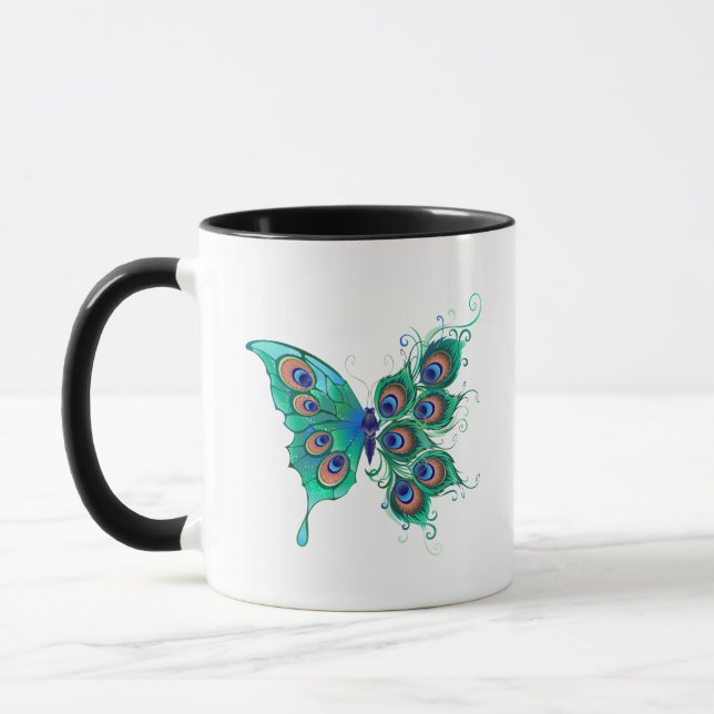 Caneca Borboleta com Penas de Pavão Verde (Esquerda)