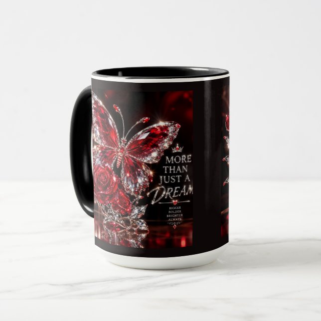 Caneca Borboleta de Cristal Rubi e Rosa (Frente Esquerda)