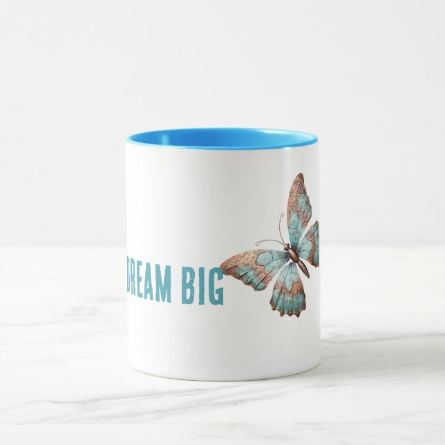 Caneca Borboleta de Sonho Dourada de Rosa Azul Aqua (Centro)