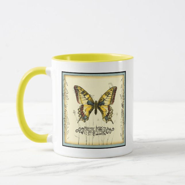 Caneca Borboleta Decorativa com Flores Selvagens (Esquerda)