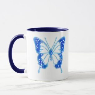 Caneca Borboleta digital azul, personalizar fundo