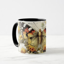 Caneca borboleta discreta com flores