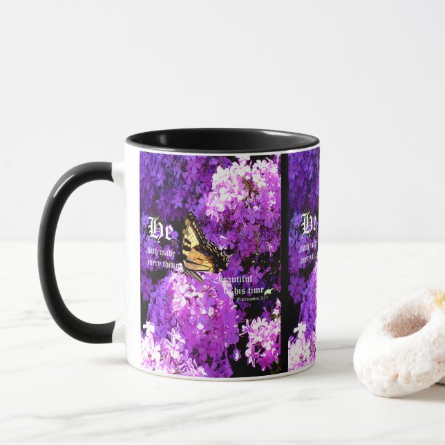 Caneca Borboleta e Phlox, Eclesias 3:11 (Com Donut)
