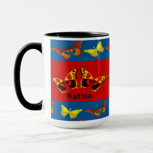 Caneca Borboleta em Azul, Amarelo & Vermelho