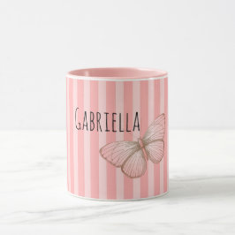 Caneca Borboleta Listras Rosa Feminina