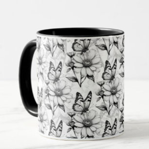 Caneca Borboleta minimalista na Design de padrão de flore