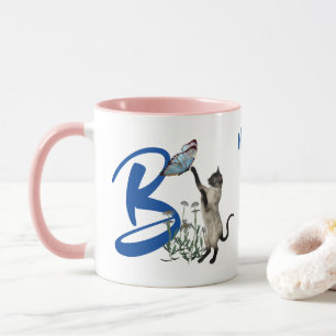 Caneca Borboleta Monograma Inicial B Nome do Gato Siames
