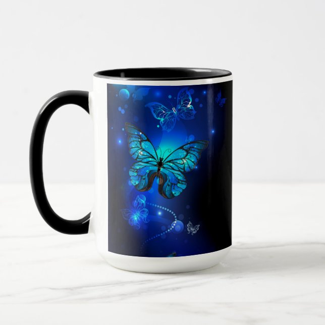 Caneca Borboleta Morpho em Fundo Escuro (Esquerda)