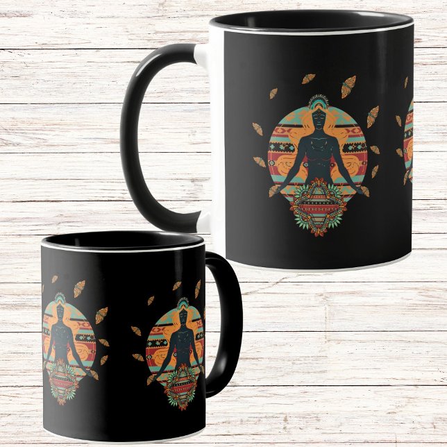 Caneca Borboleta-negra Mandala Bohemian (Criador carregado)
