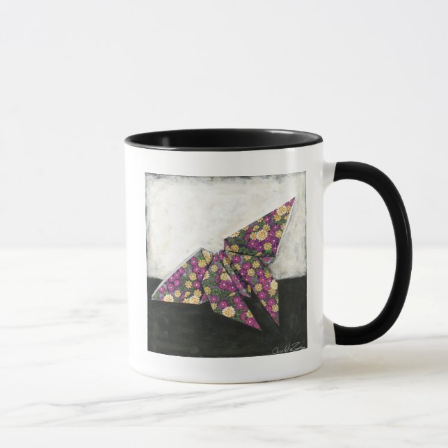 Caneca Borboleta Origami em Papel Floral (Direita)