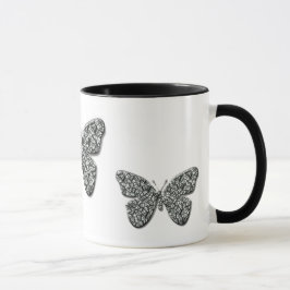 Caneca Borboleta Preta E Branca Elegante