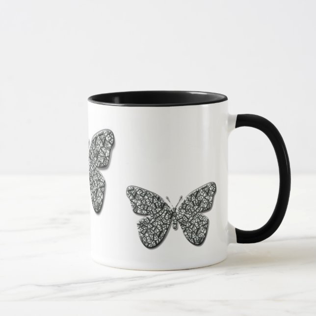 Caneca Borboleta Preta E Branca Elegante (Direita)
