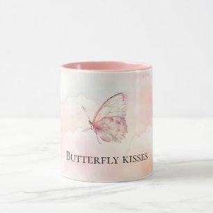 Caneca Borboleta Rosa bonito Nas Nuvens