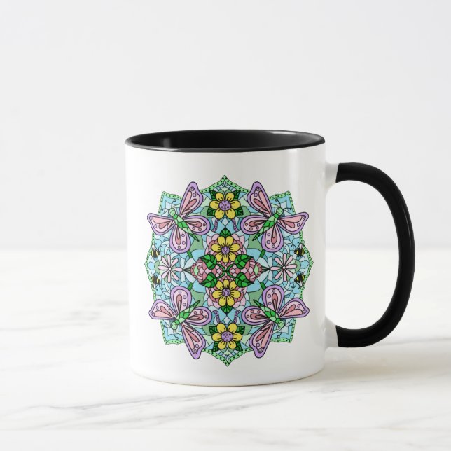 Caneca Borboleta rosa Mandala Whimsical Drake (Direita)
