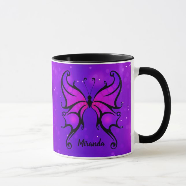 Caneca Borboleta Roxa Negrito Personalizar Nome Presente  (Direita)