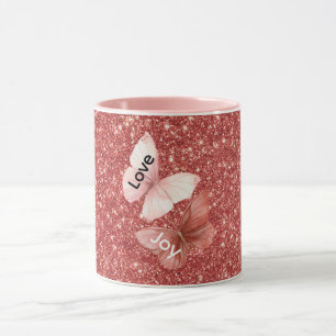 Caneca Borboletas Amor Alegria Rosa Brilho Vermelho
