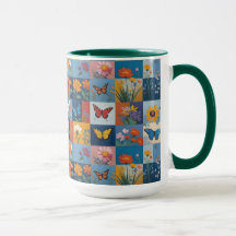 Borboletas Coloridas e Flores Silvestres Patchwork
