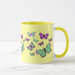 Caneca Borboletas cor-de-rosa & verdes