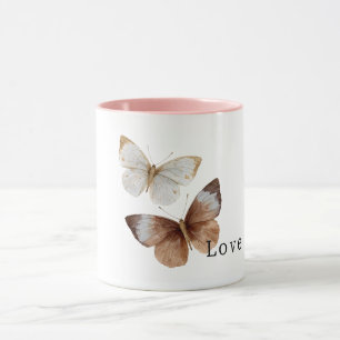 Caneca Borboletas de Manteiga Marrom Creme Branco Amam
