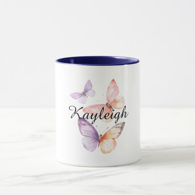 Caneca Borboletas de pêssego de Lavanda roxa (Centro)