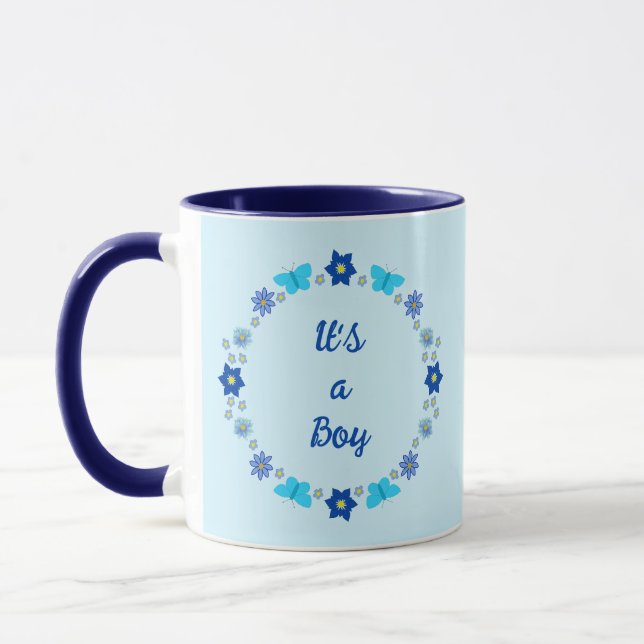 Caneca Borboletas e flores do menino azul personalizadas (Esquerda)
