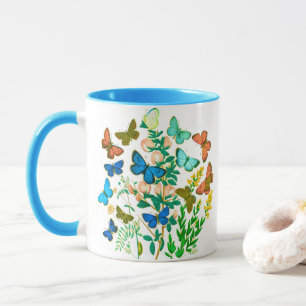 Caneca Borboletas e flores selvagens Vintage Botânica