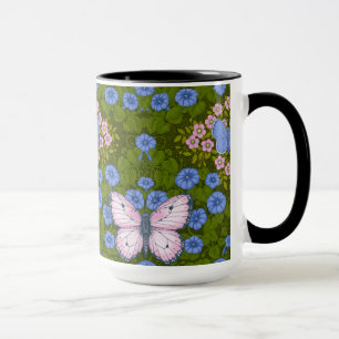 Caneca Borboletas e flores simetria, azul e rosa